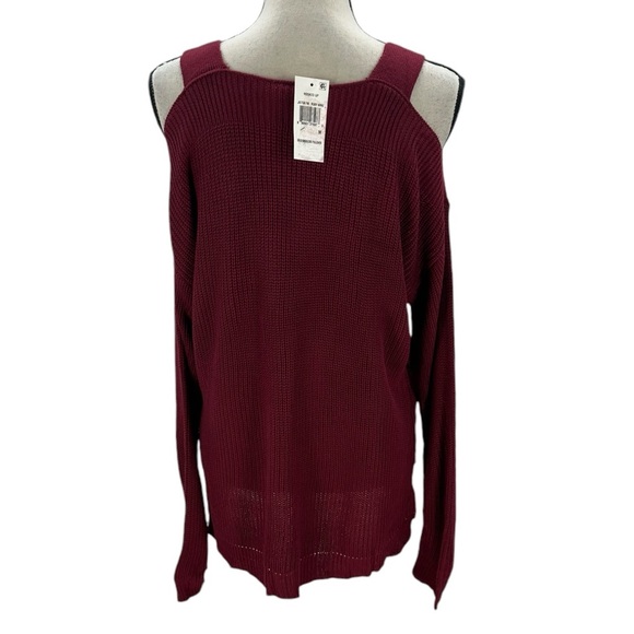 Hooked Up Long Sleeve Cold Shoulder Tank Straps Sweater - Maroon Red - Medium - Picture 3 of 7